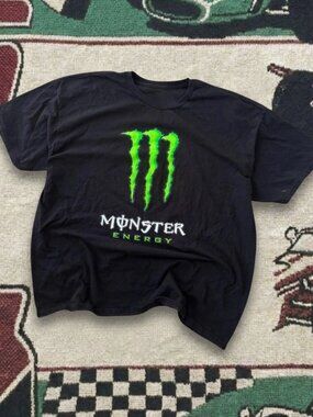 Vintage Y2K Monster Energy Drink Classic Logo Black Graphic T-Shirt